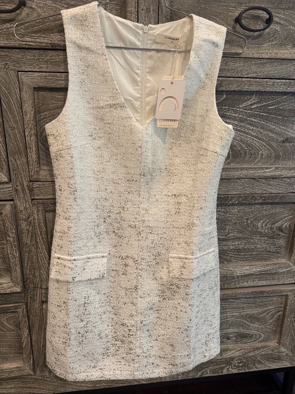 NWT Commense white and gold tweed shift dress